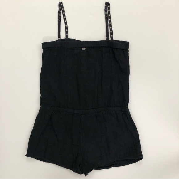 Guess Black Romper Spaghetti Strap Button Front Pocketed One Piece - Picture 9 of 16